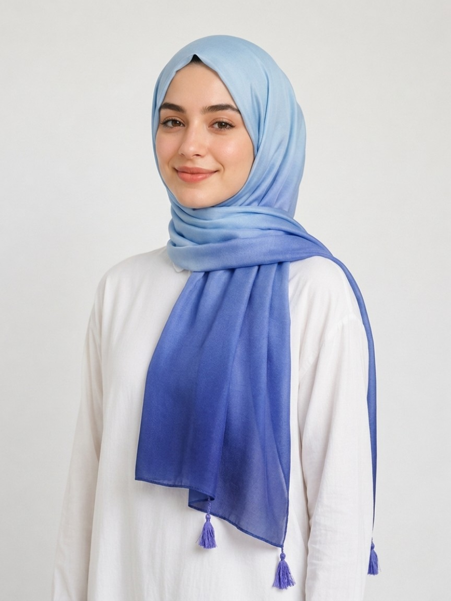 Ombre Tassels Hijab - Denim