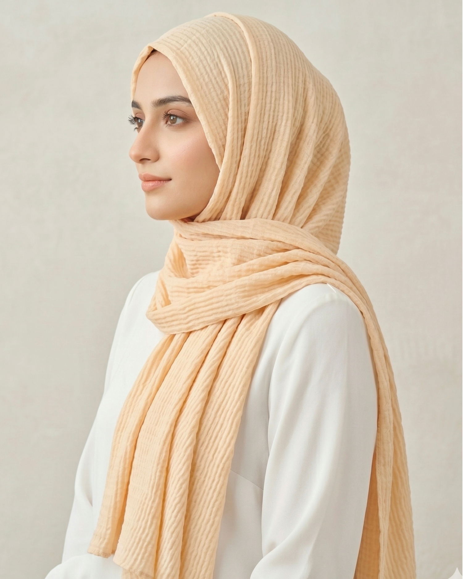 Ripple Pleated Hijab - Cream