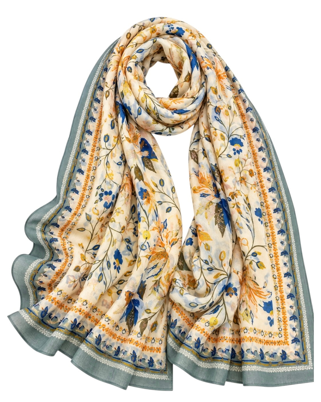 Tendril Glittered Printed Lawn Hijab - Grey
