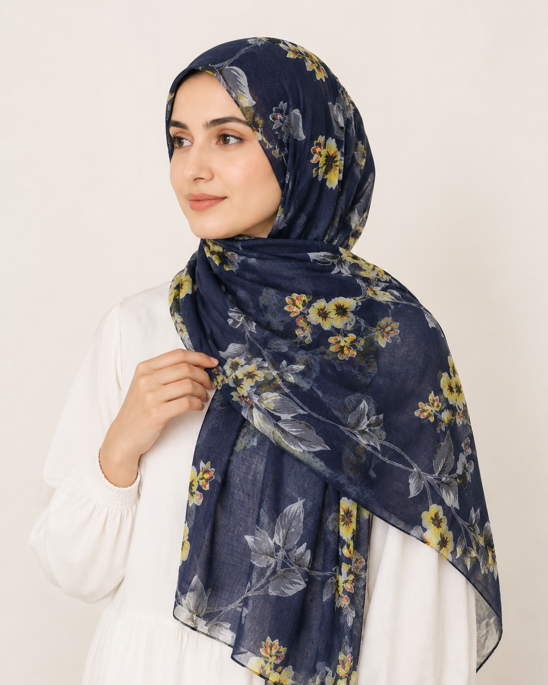Meher Lawn Printed Hijabs - Navy Blue