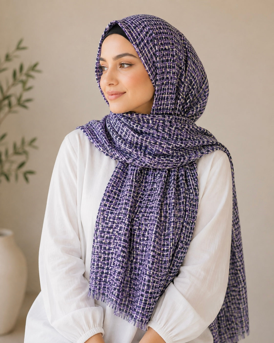 Alina Printed Lawn Hijab - Lavender