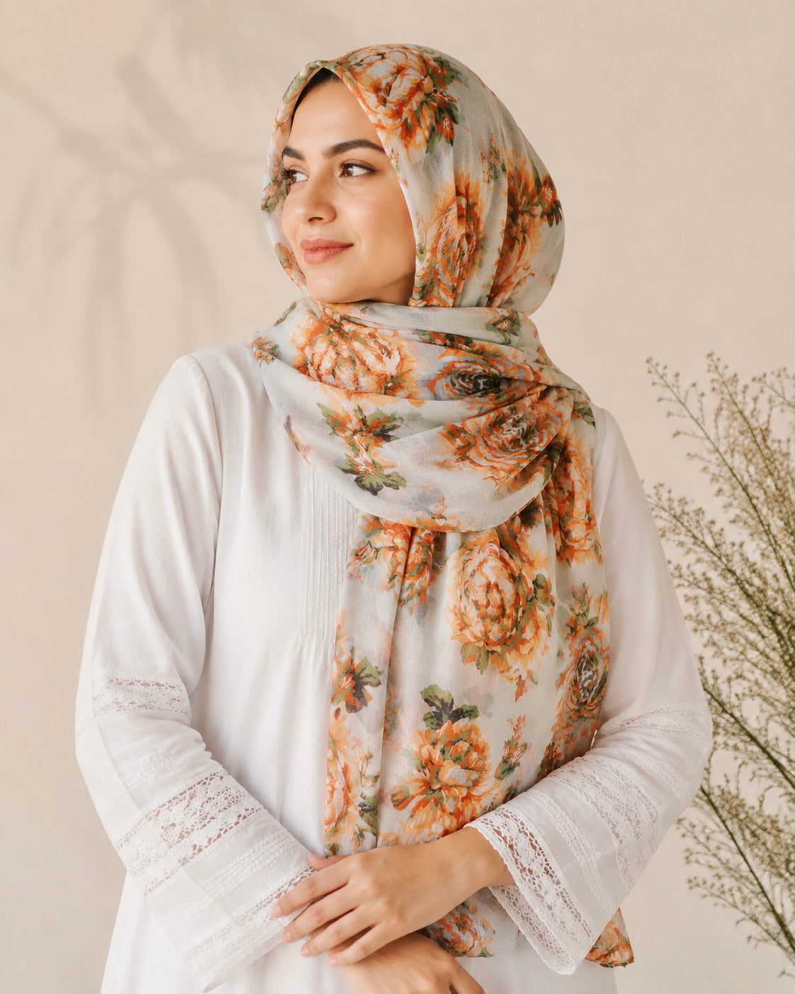 Roselle Lawn Printed Hijabs - Ice Blue