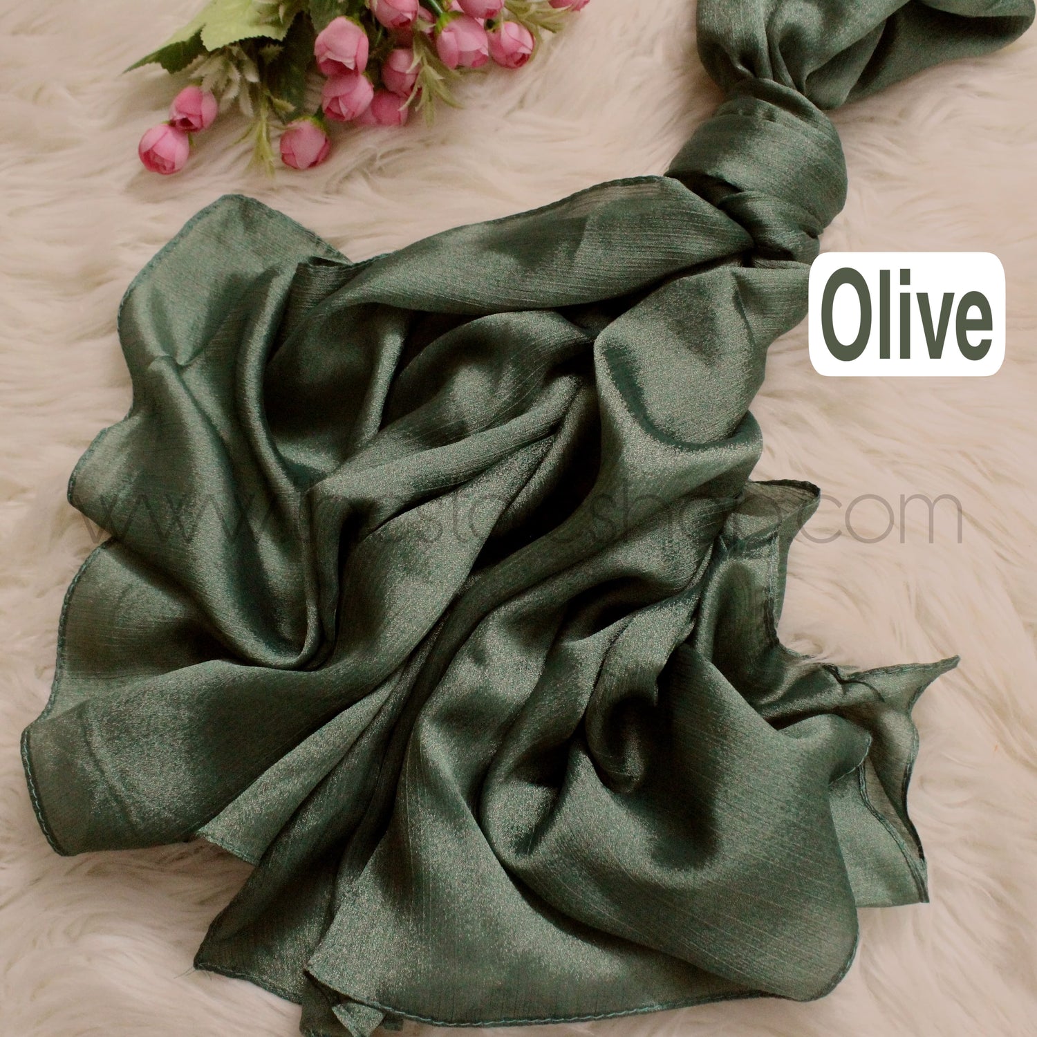 Metallics Crinkle Silk Hijab – Olive