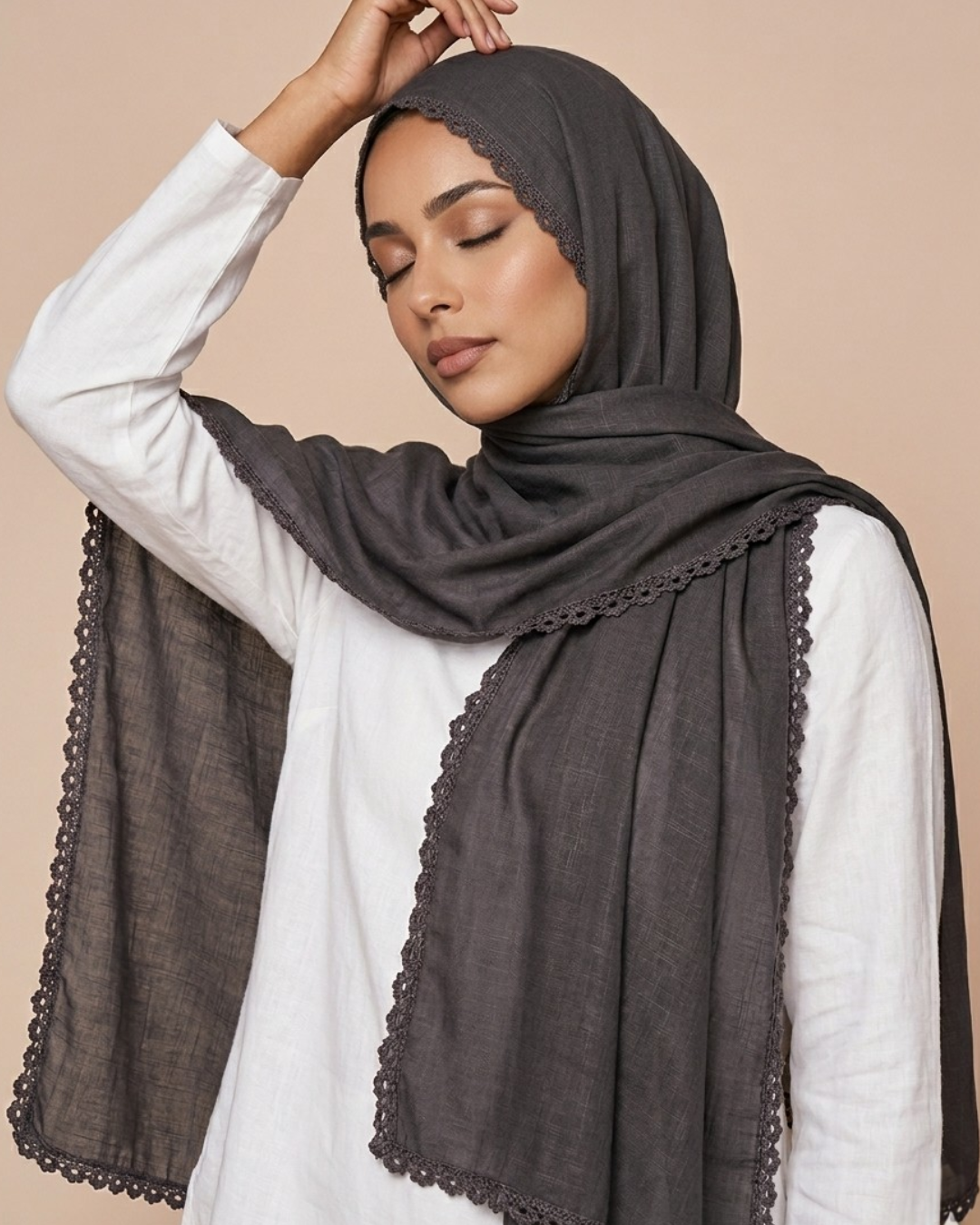 Expressions Turkish Lawn (Wider Width) Lace Hijab - Charcoal