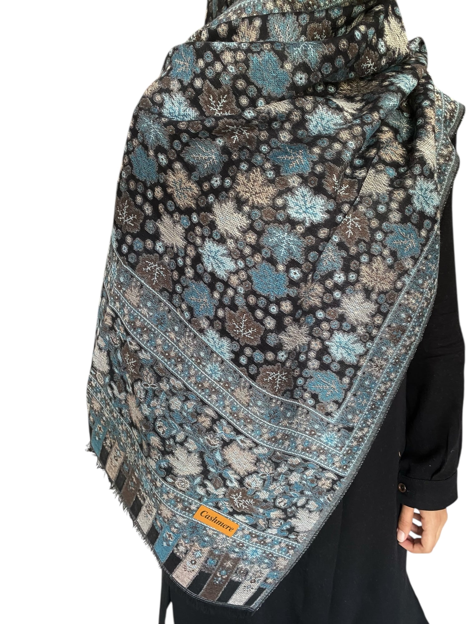 Zaria Pashmina Jacquard - Black/Peacock