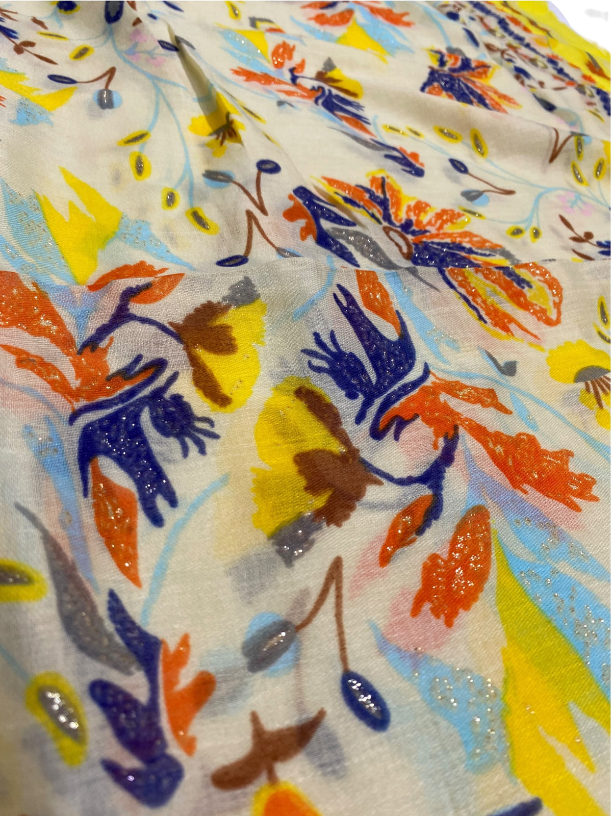 Tendril Glittered Printed Lawn Hijab - Lemon