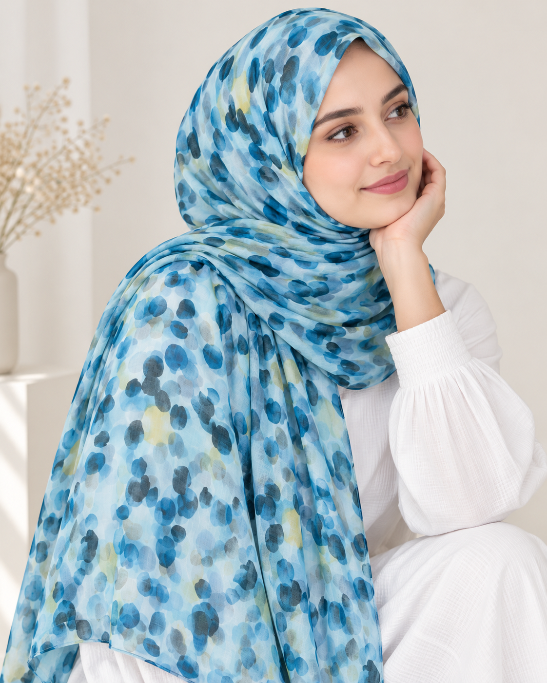 Bubbles Lawn Printed Hijabs - Blue