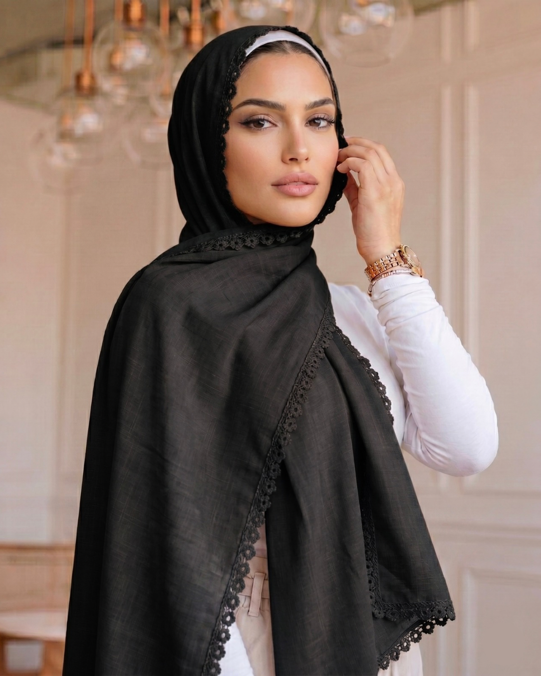 Expressions Turkish Lawn (Wider Width) Lace Hijab - Black