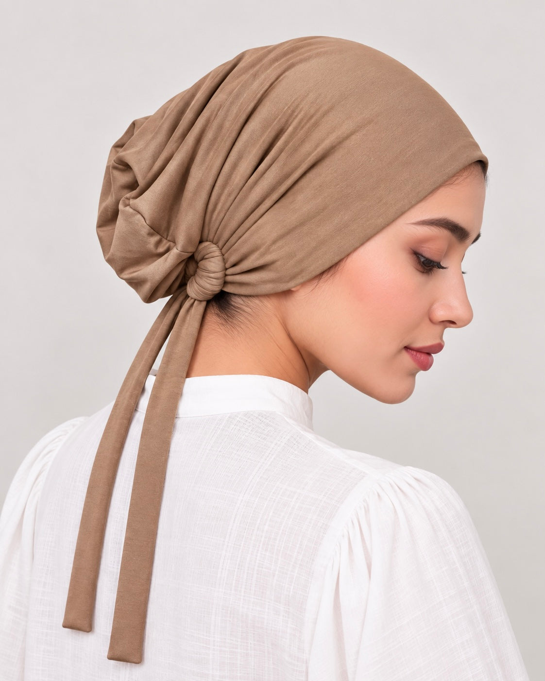 Imported Tie back Full Covered Hijab Cap – Fawn
