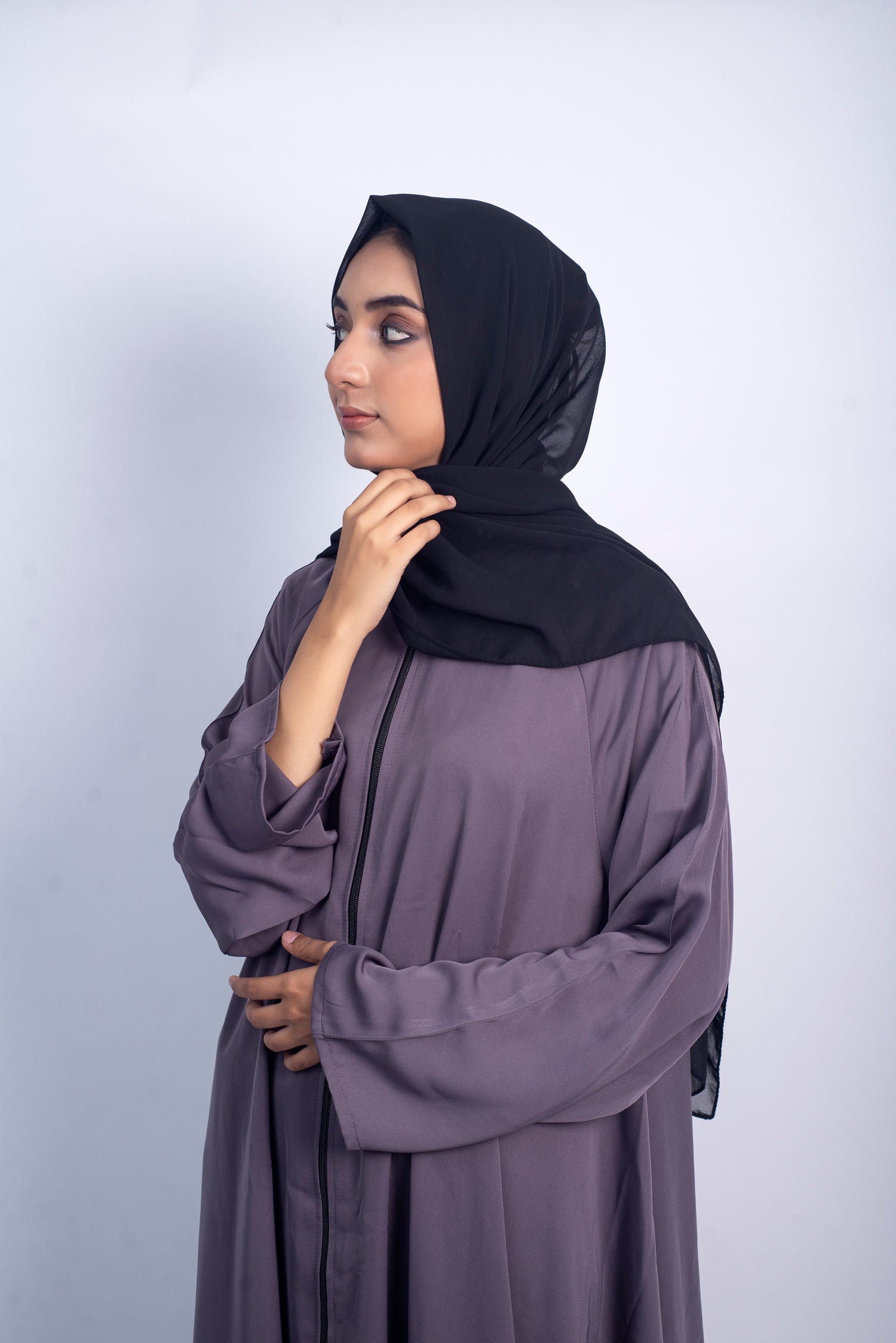 Full Zipper Abaya - Lilac Grey (With Free Delivery)