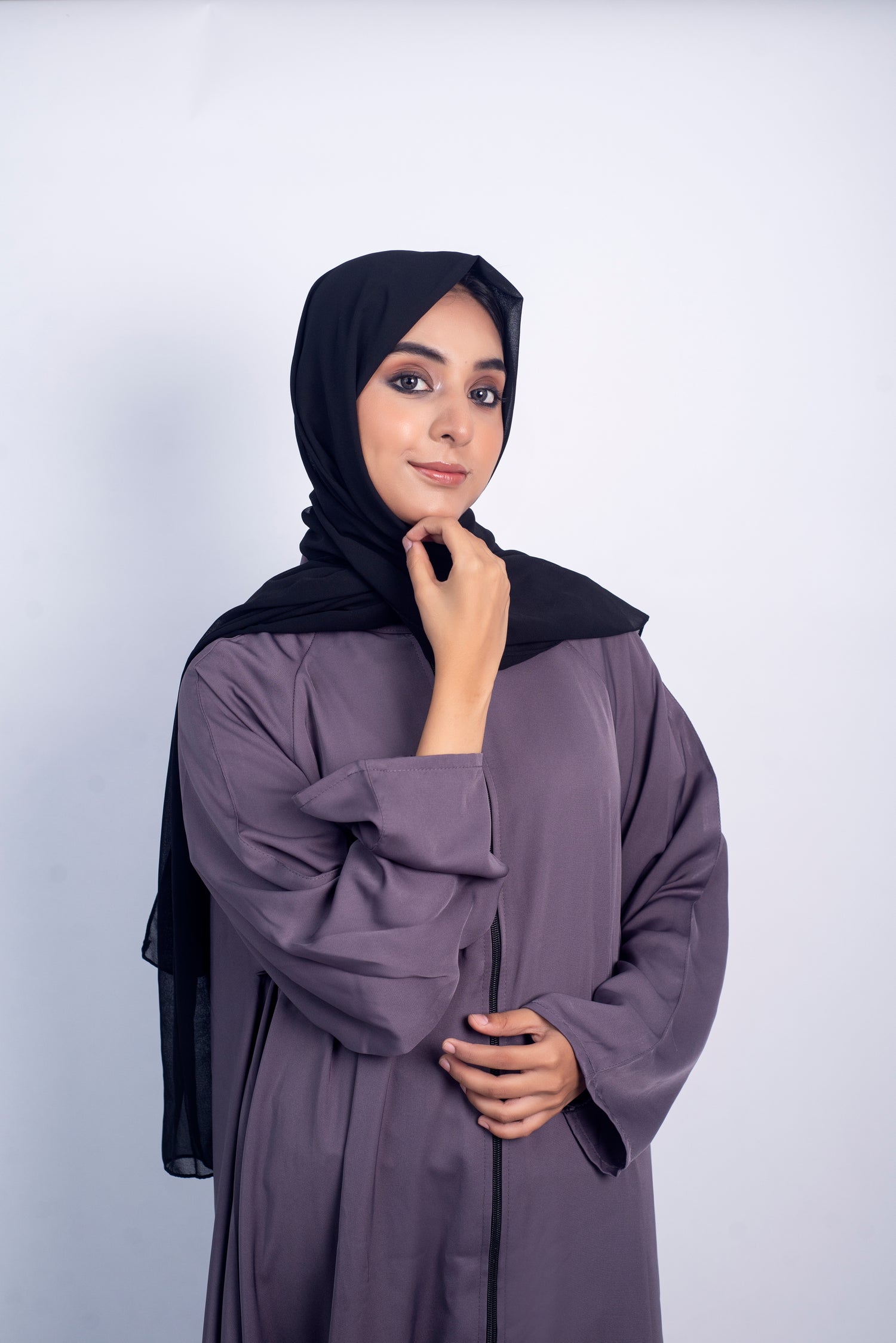 Full Zipper Abaya - Lilac Grey (With Free Delivery)