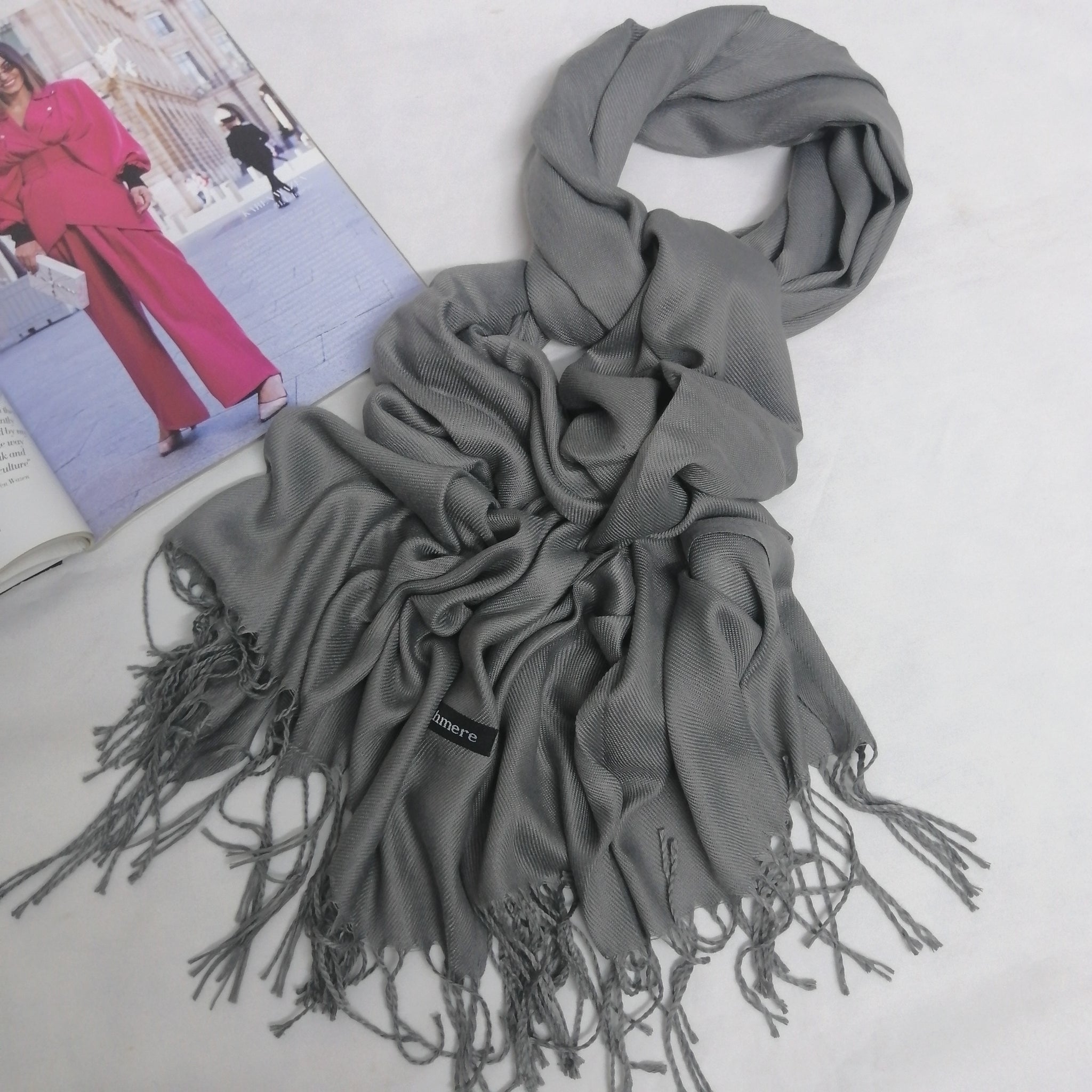 Plain Winter Cashmere Hijab – Charcoal