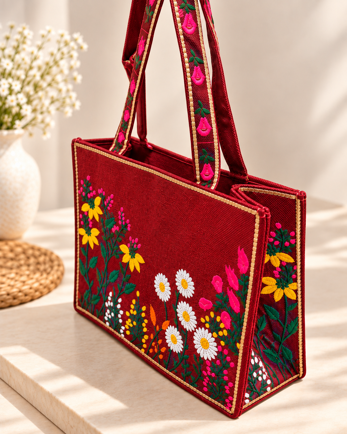 WILDFLOWER TOTE BAG - MAROON