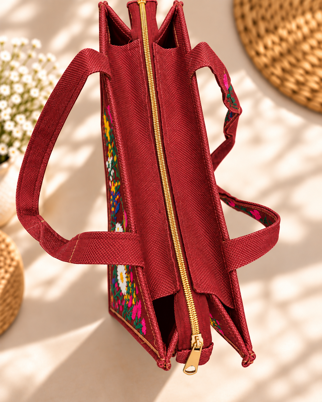 WILDFLOWER TOTE BAG - MAROON