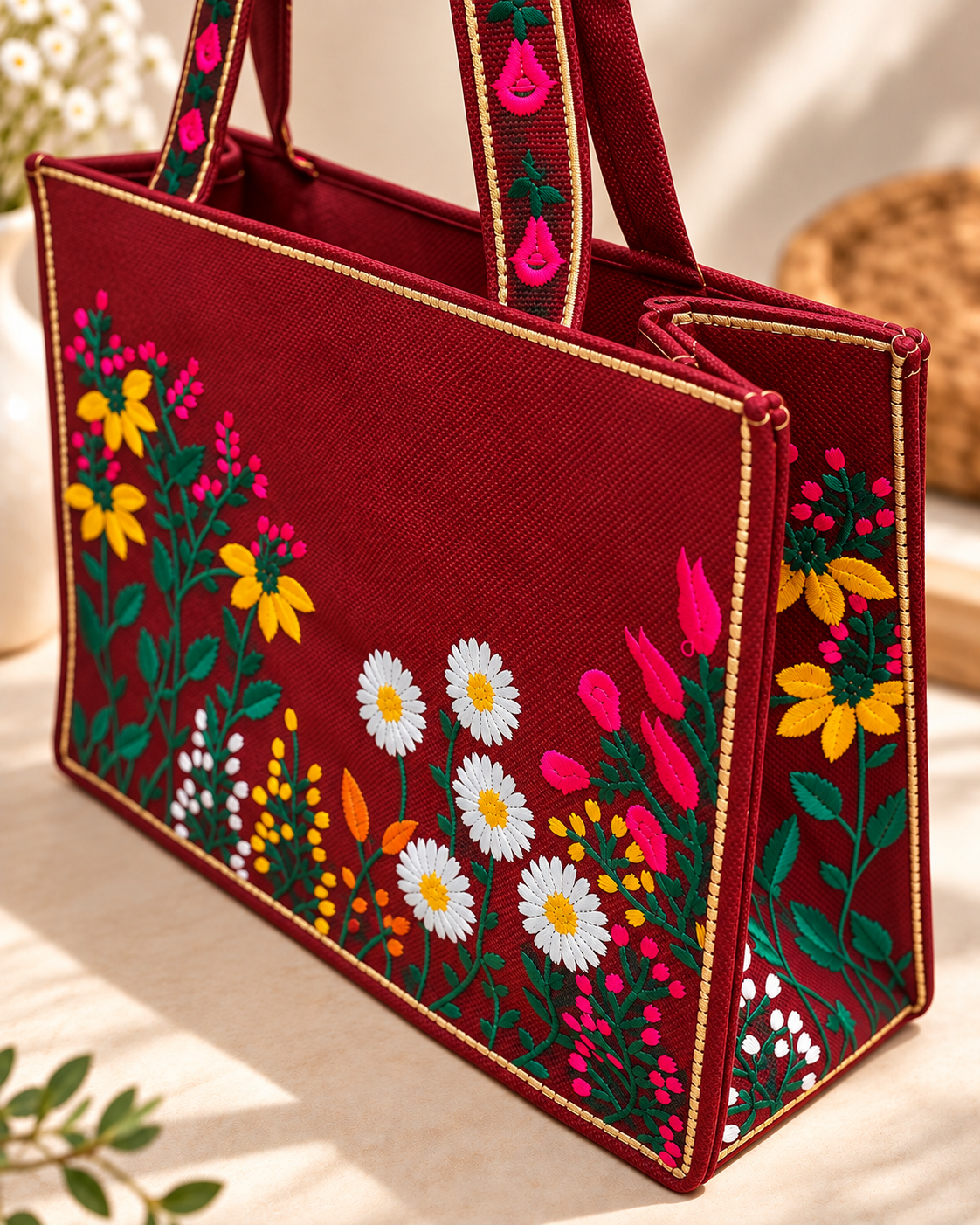 WILDFLOWER TOTE BAG - MAROON