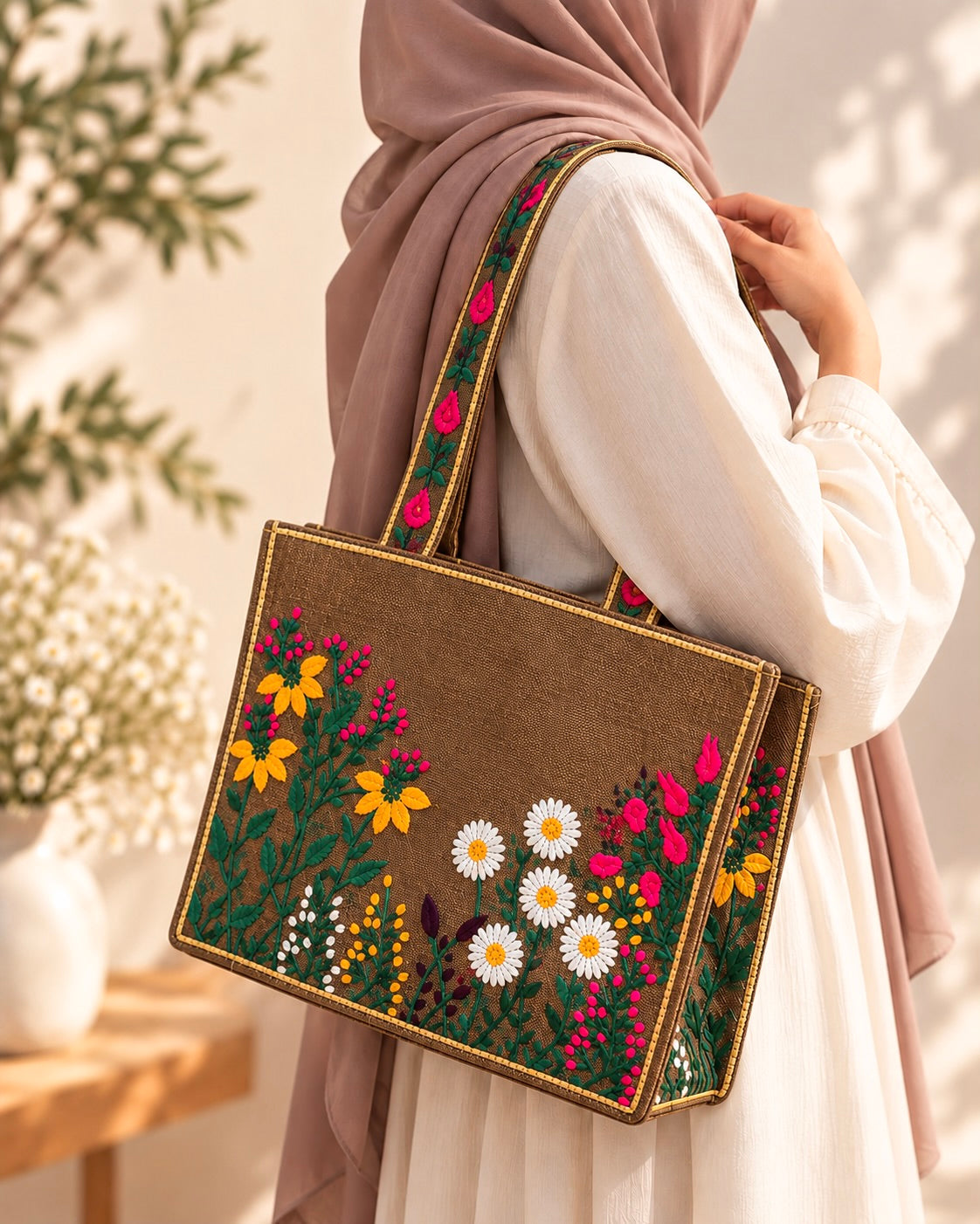 WILDFLOWER TOTE BAG - CHOCOLATE
