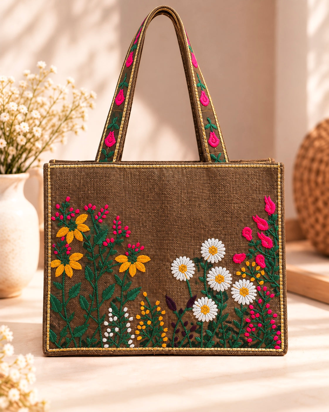 WILDFLOWER TOTE BAG - CHOCOLATE