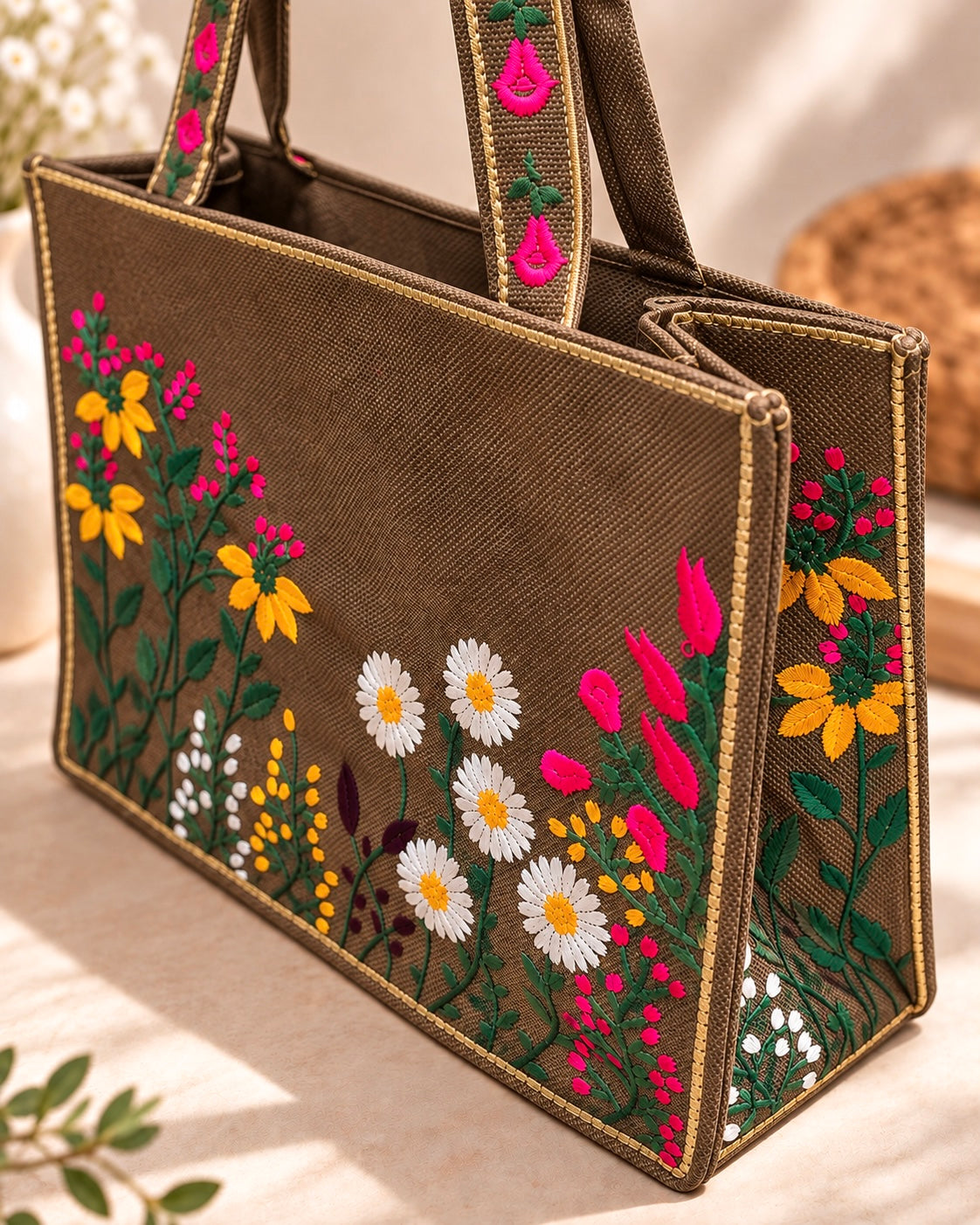 WILDFLOWER TOTE BAG - CHOCOLATE