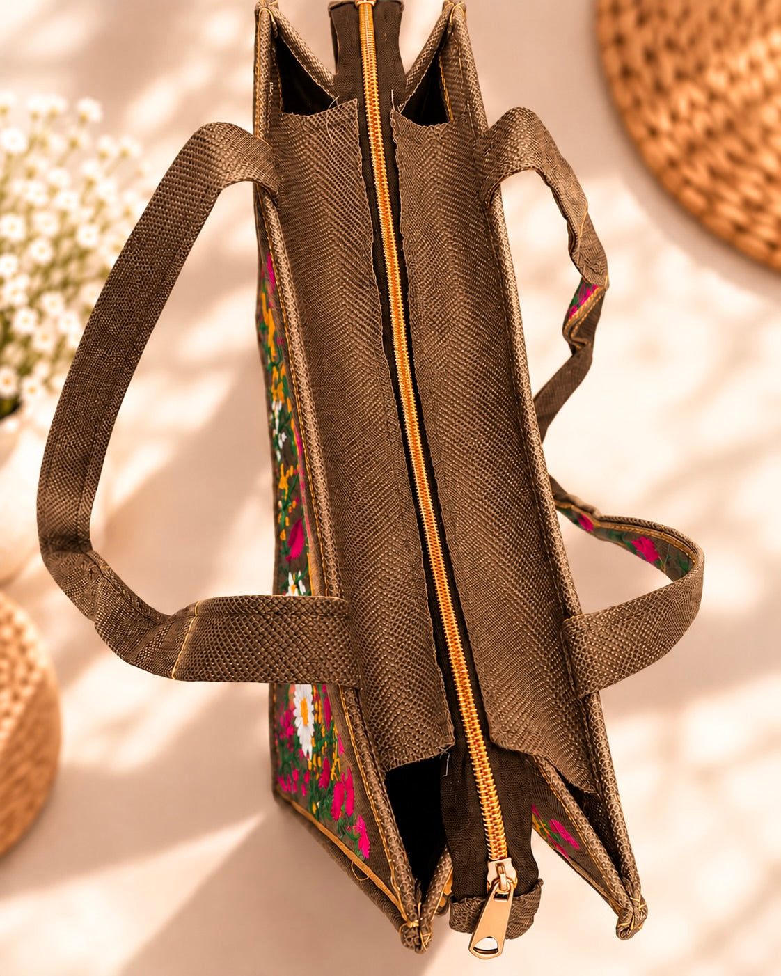 WILDFLOWER TOTE BAG - CHOCOLATE
