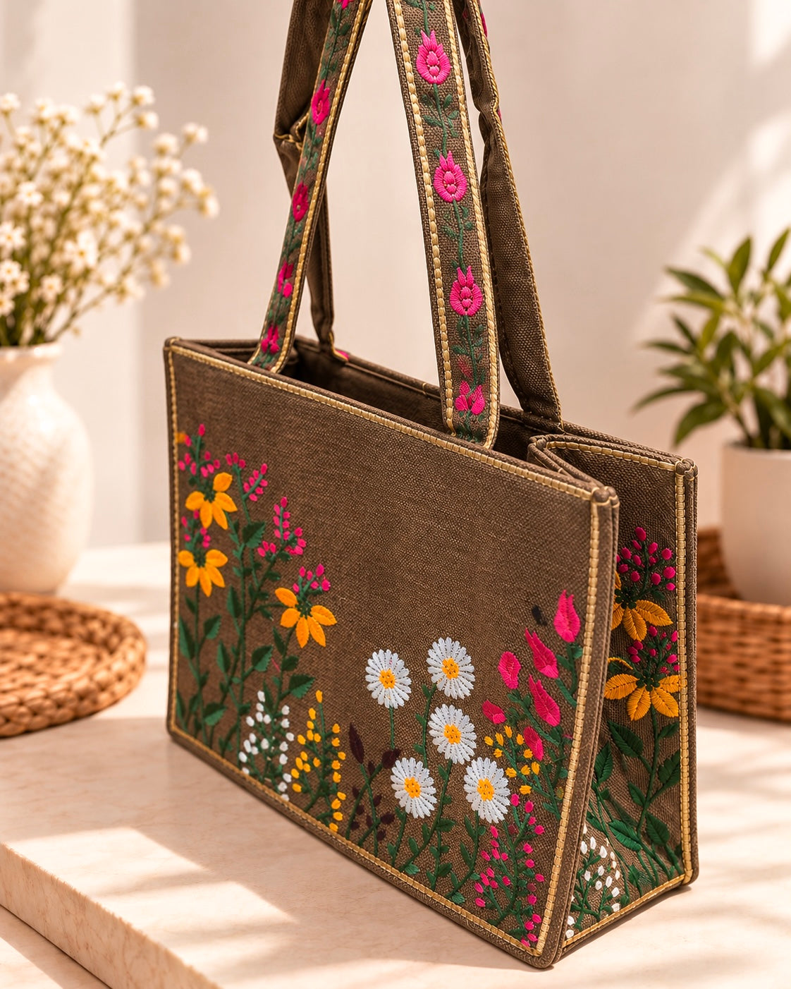 WILDFLOWER TOTE BAG - CHOCOLATE