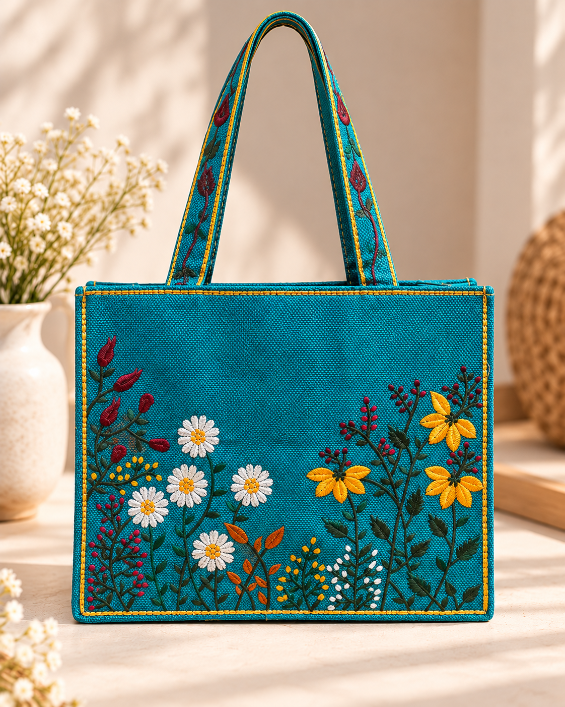 WILDFLOWER TOTE BAG - PEACOCK