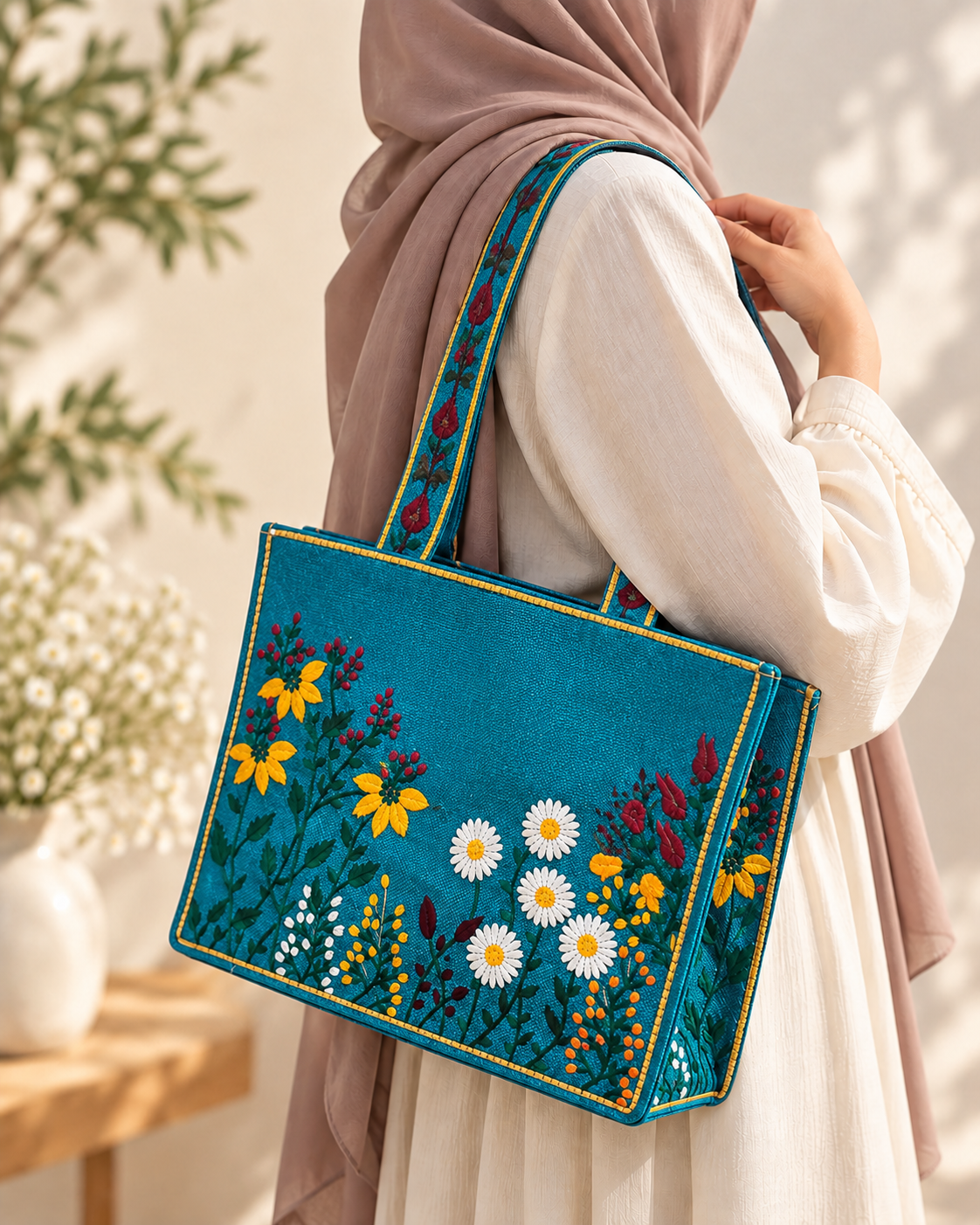 WILDFLOWER TOTE BAG - PEACOCK