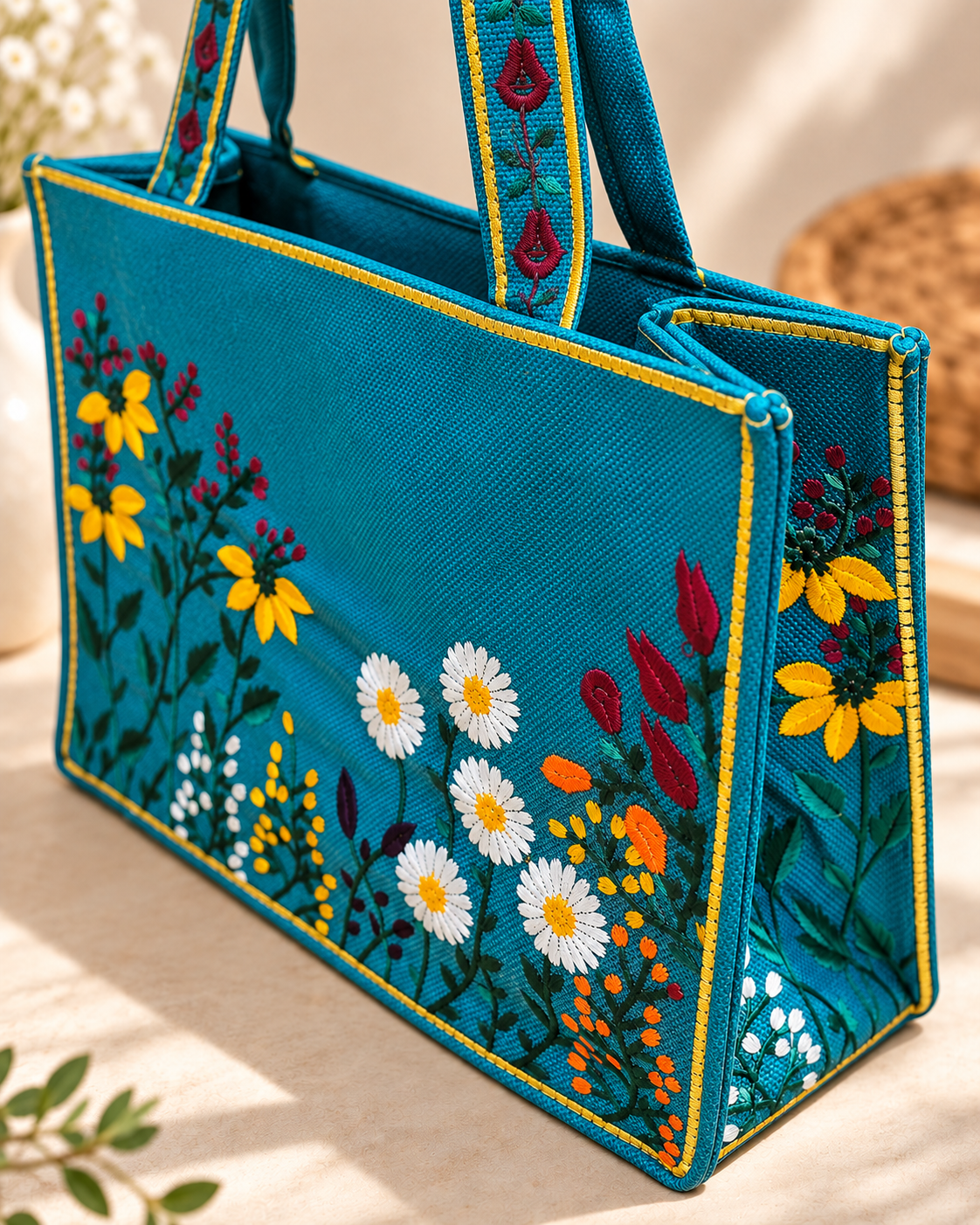 WILDFLOWER TOTE BAG - PEACOCK