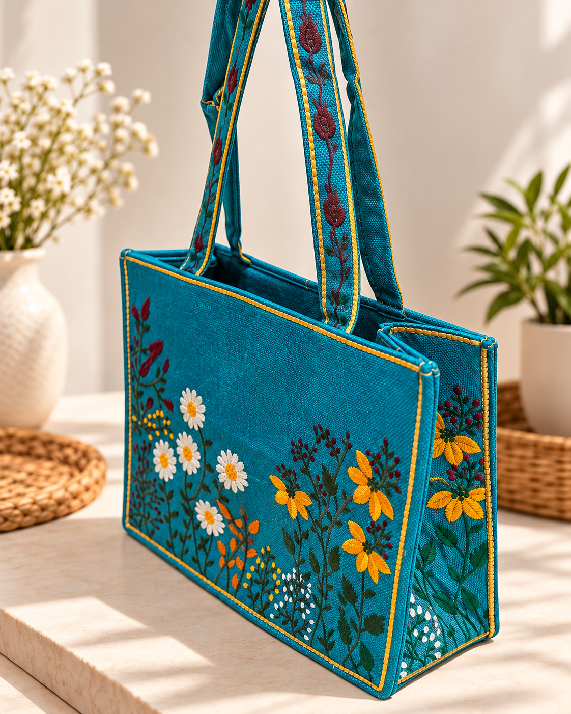 WILDFLOWER TOTE BAG - PEACOCK