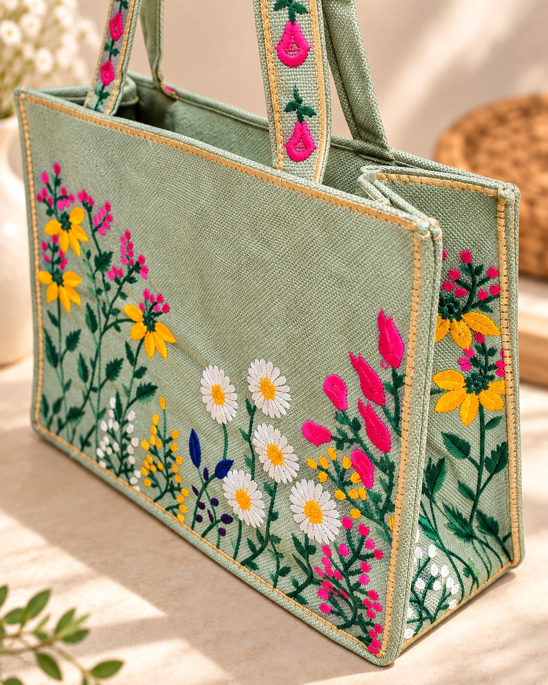 WILDFLOWER TOTE BAG - SAGE GREEN