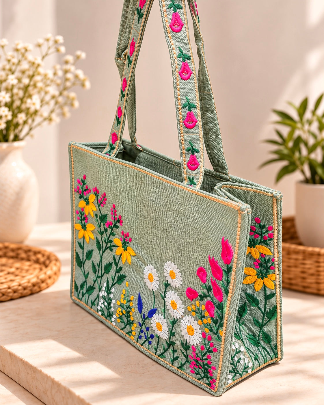 WILDFLOWER TOTE BAG - SAGE GREEN