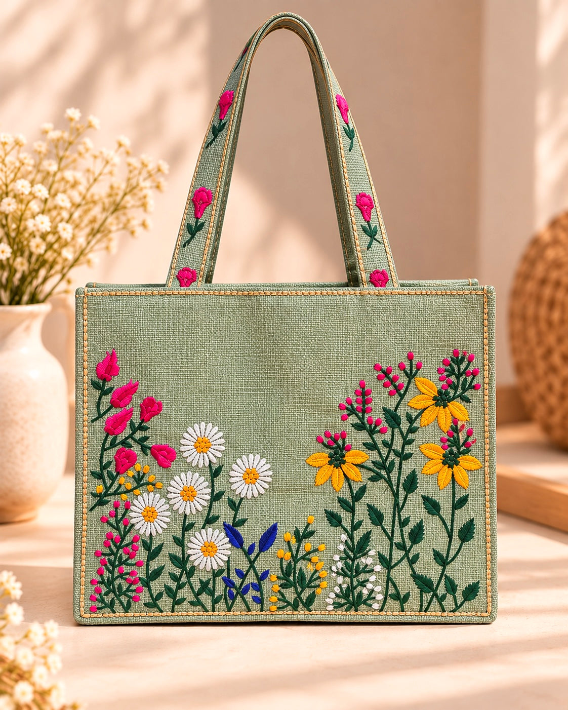 WILDFLOWER TOTE BAG - SAGE GREEN
