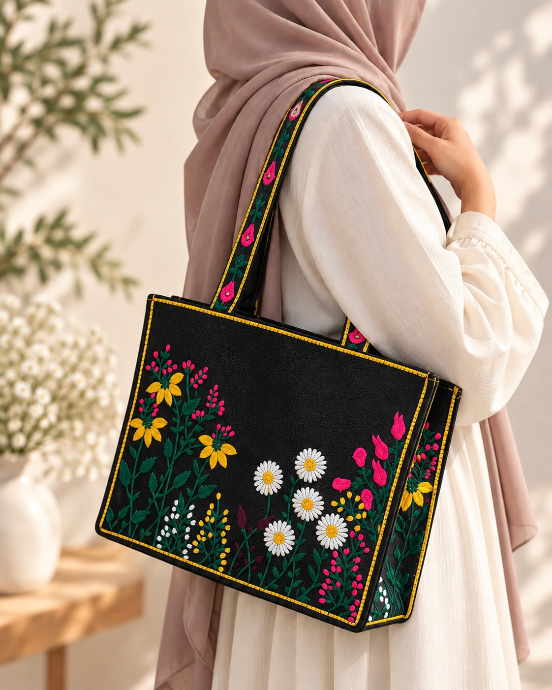 WILDFLOWER TOTE BAG - BLACK