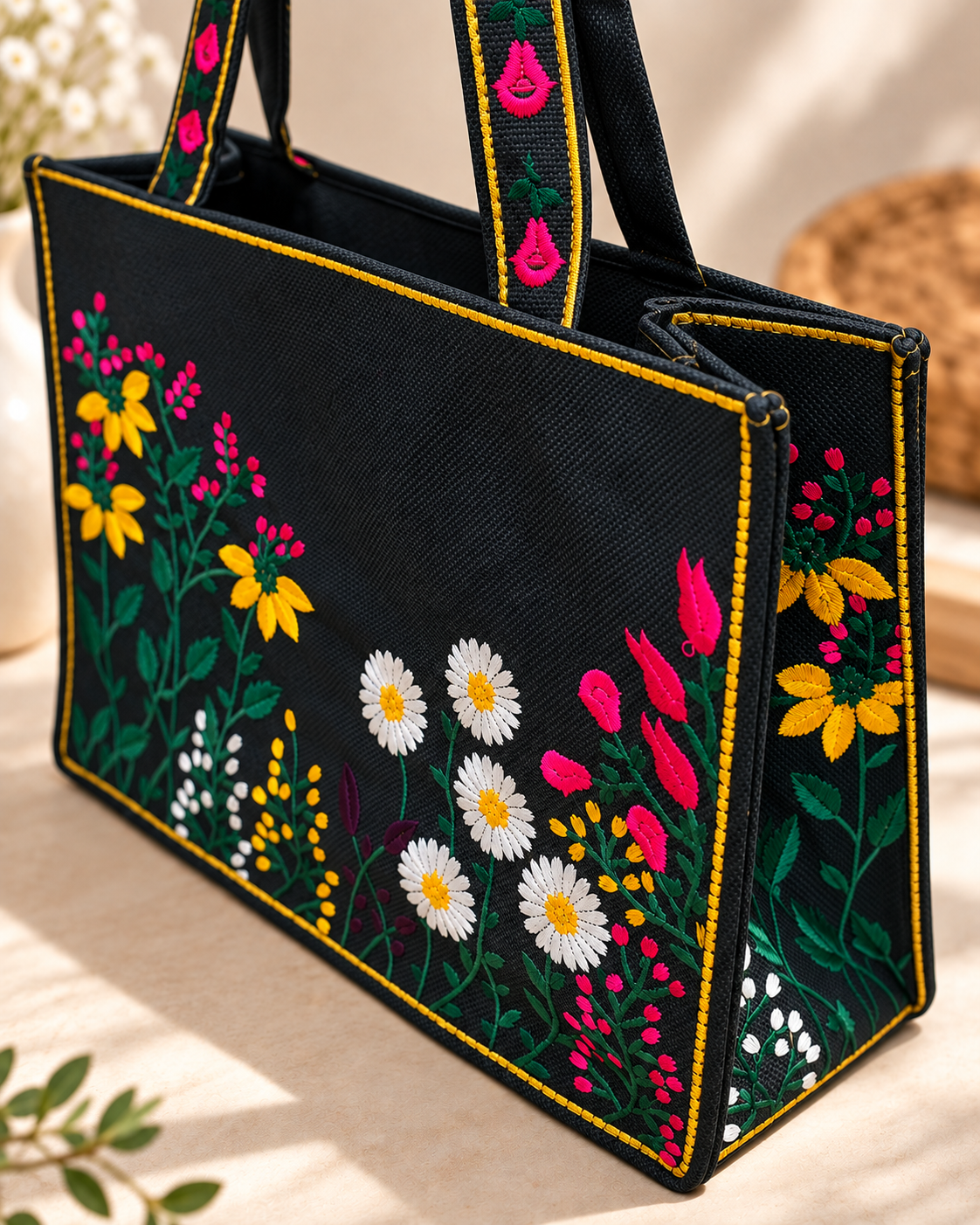 WILDFLOWER TOTE BAG - BLACK