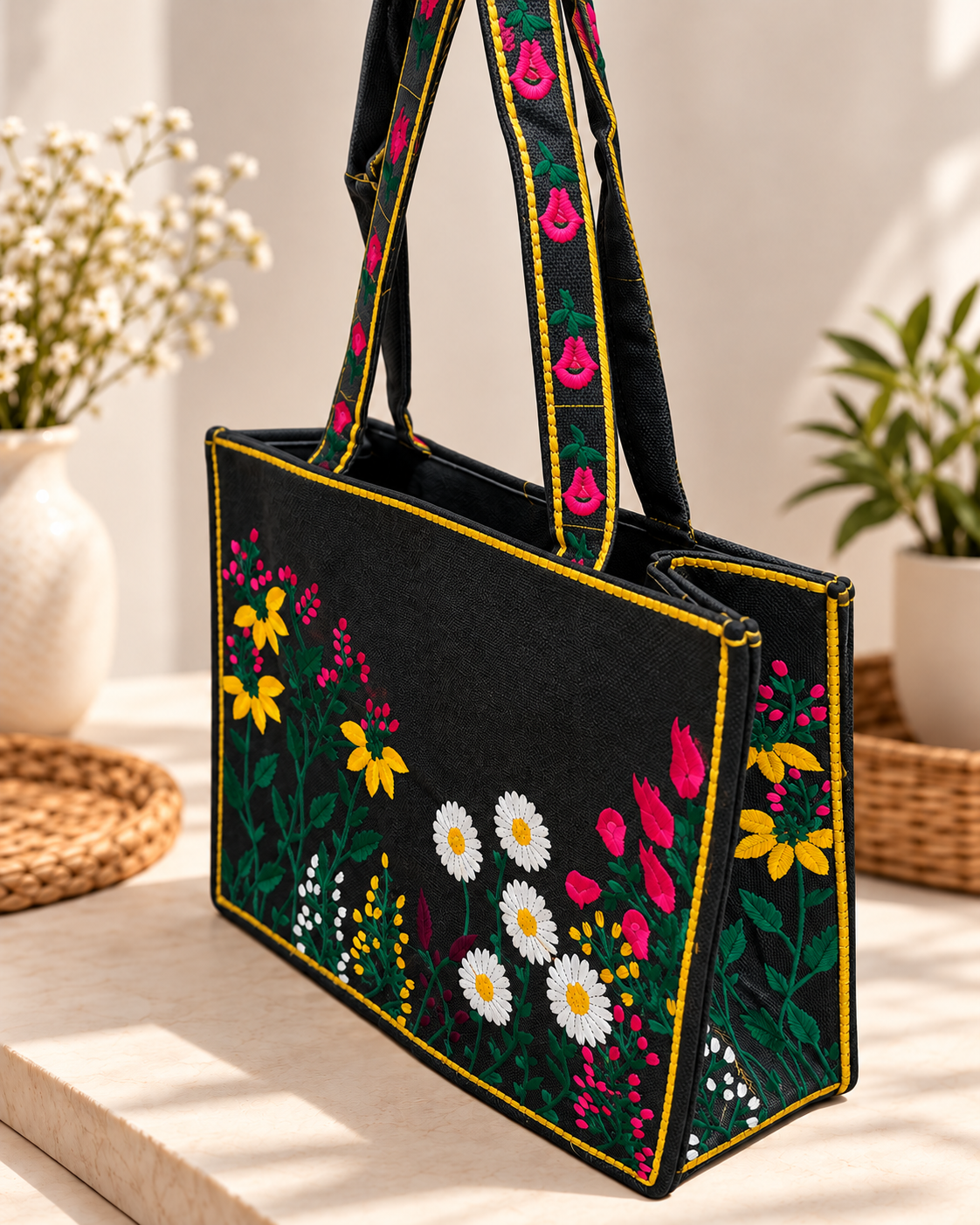 WILDFLOWER TOTE BAG - BLACK