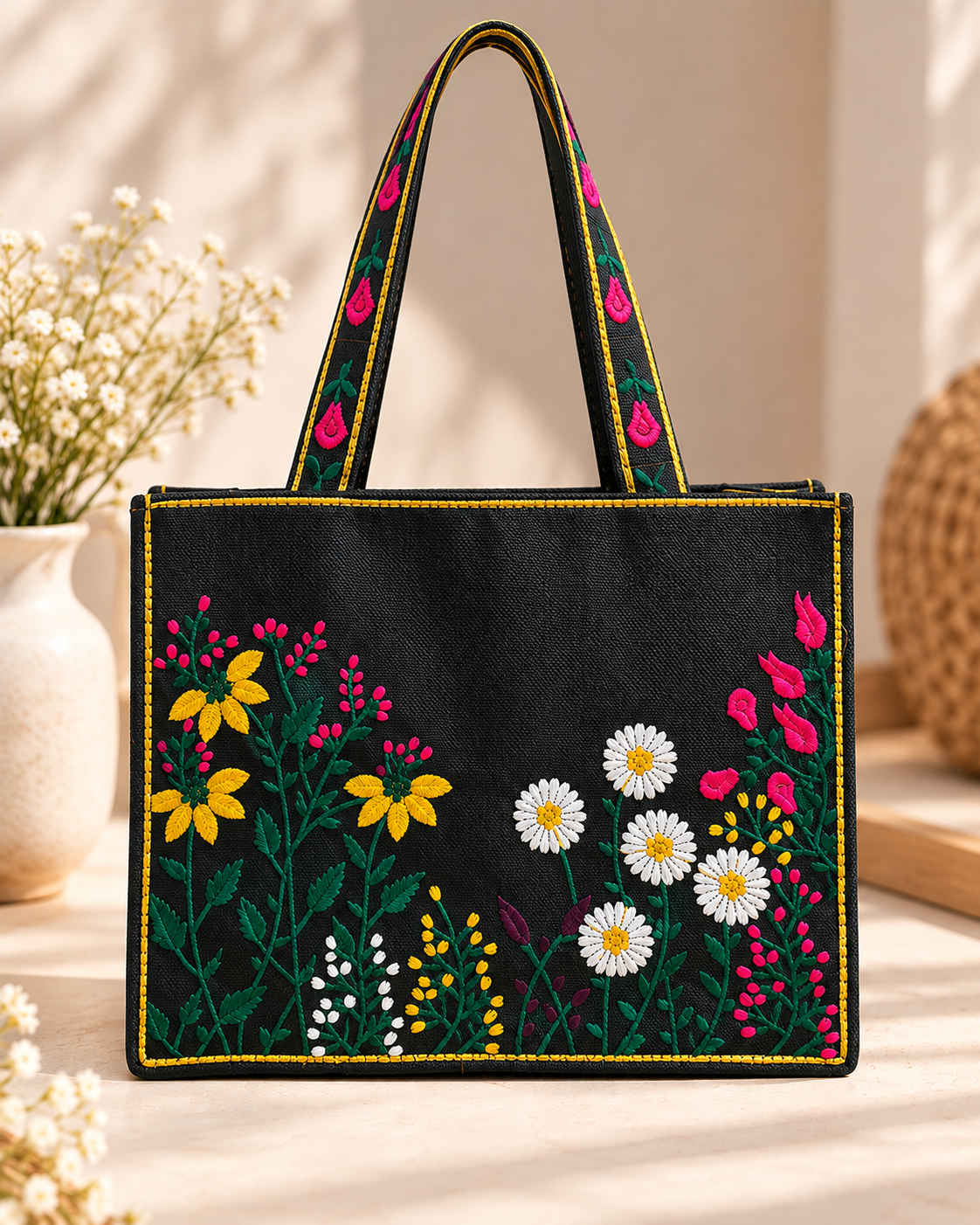 WILDFLOWER TOTE BAG - BLACK