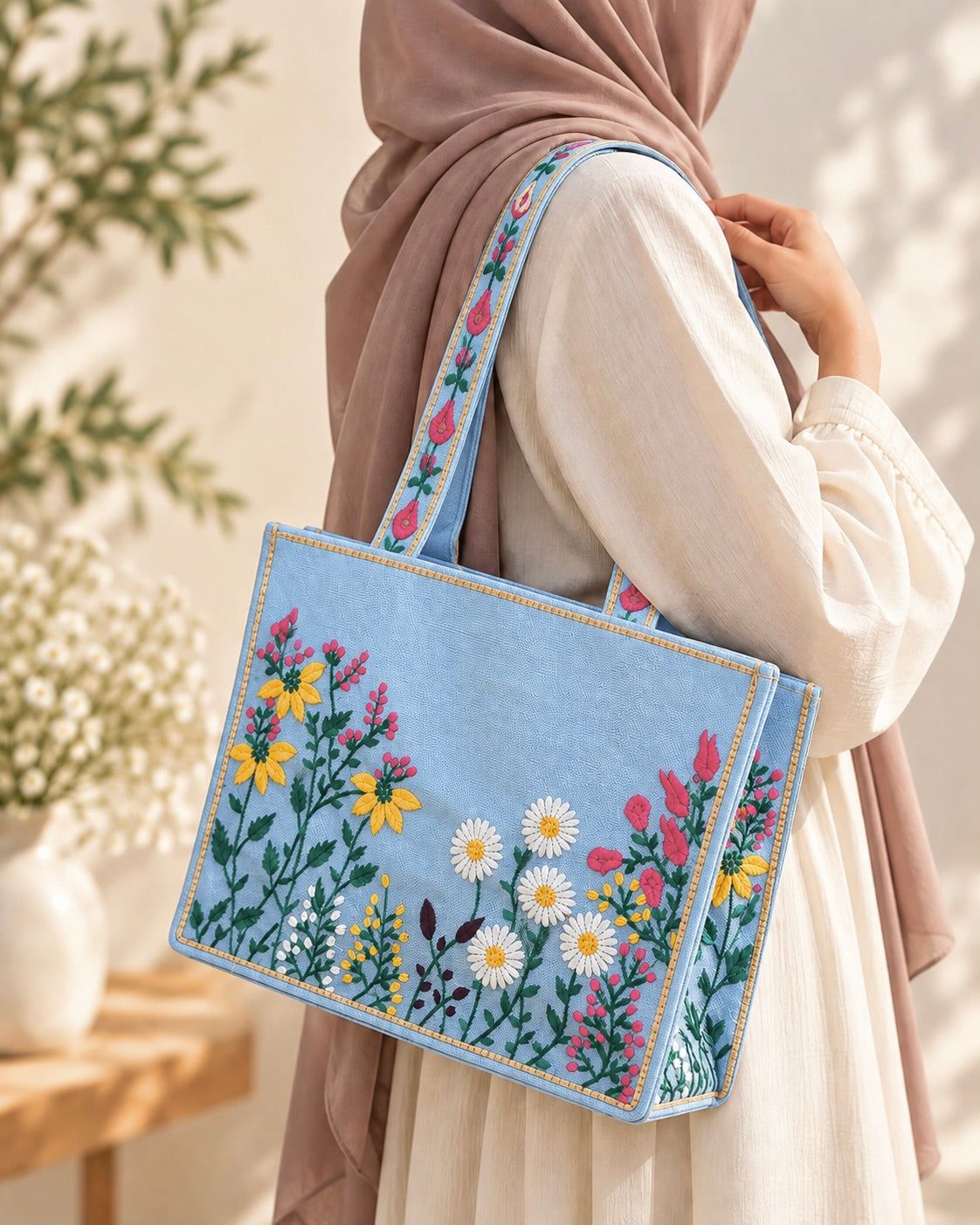 WILDFLOWER TOTE BAG - ICE BLUE