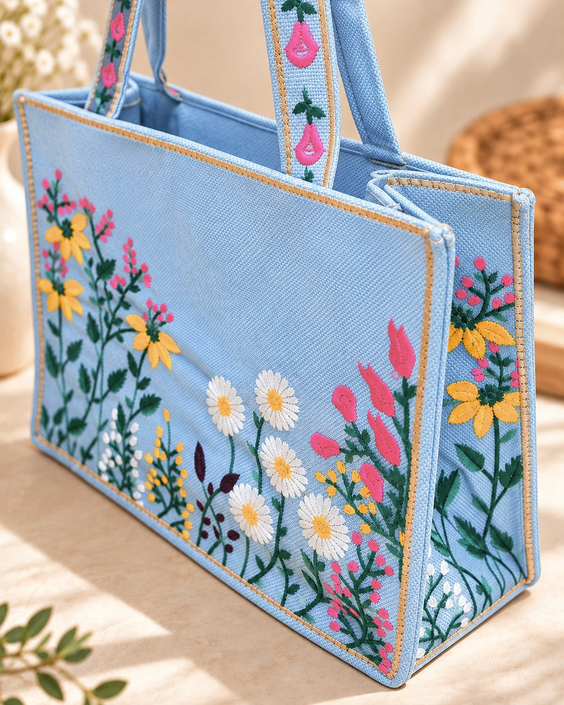 WILDFLOWER TOTE BAG - ICE BLUE