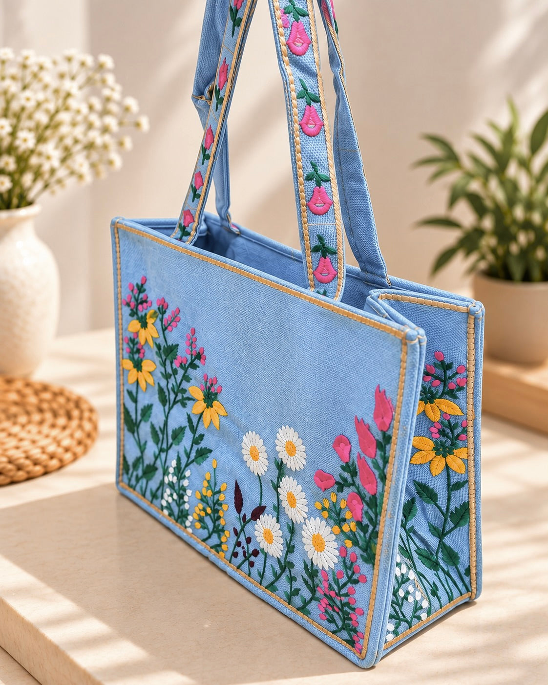 WILDFLOWER TOTE BAG - ICE BLUE