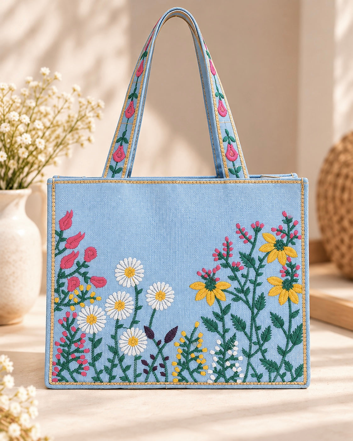WILDFLOWER TOTE BAG - ICE BLUE