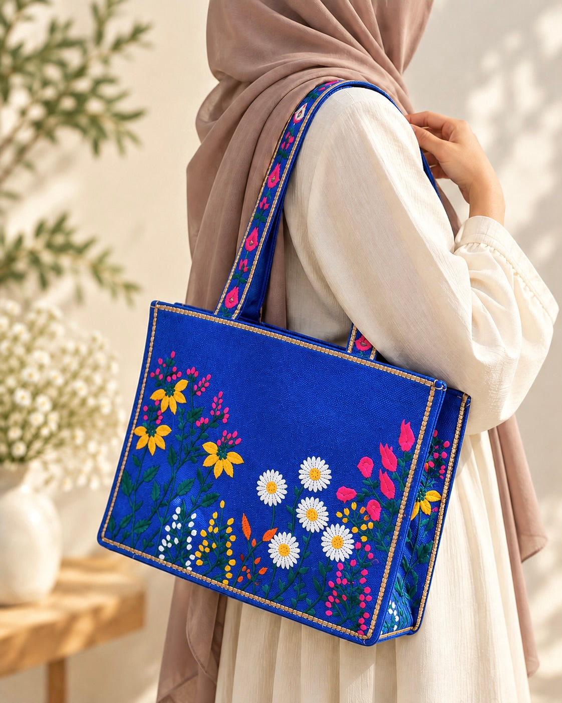 WILDFLOWER TOTE BAG - ROYAL BLUE
