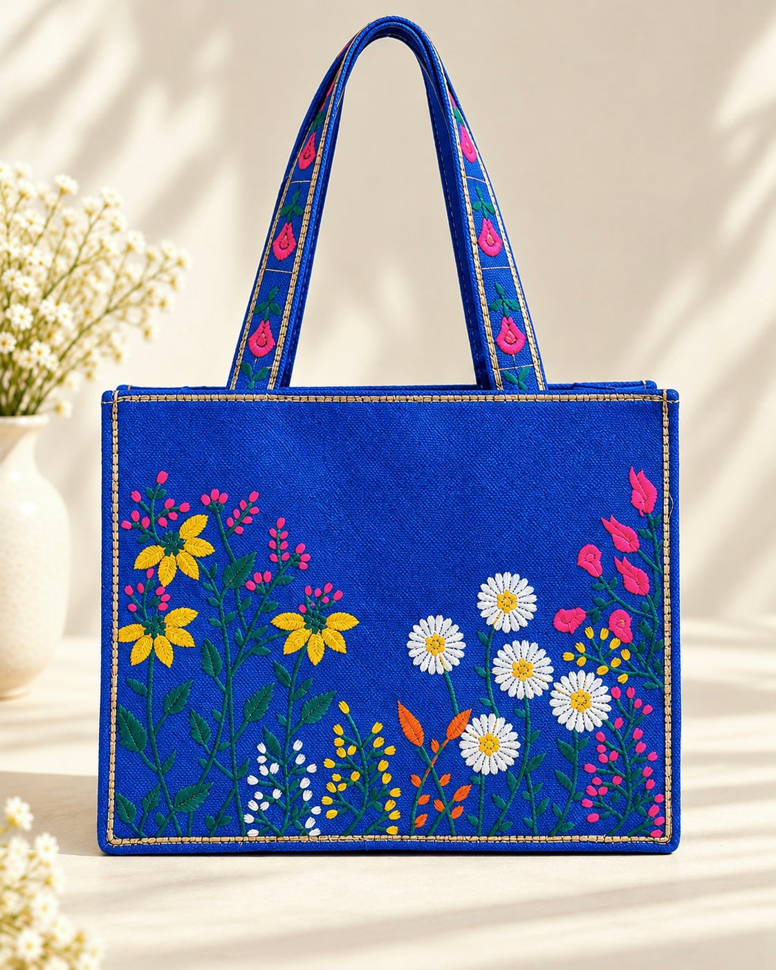 WILDFLOWER TOTE BAG - ROYAL BLUE