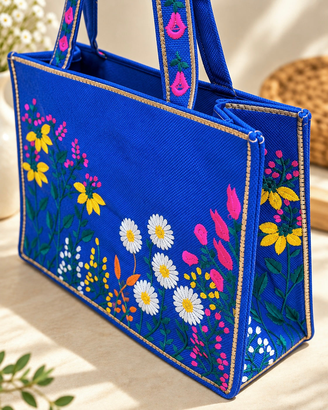 WILDFLOWER TOTE BAG - ROYAL BLUE