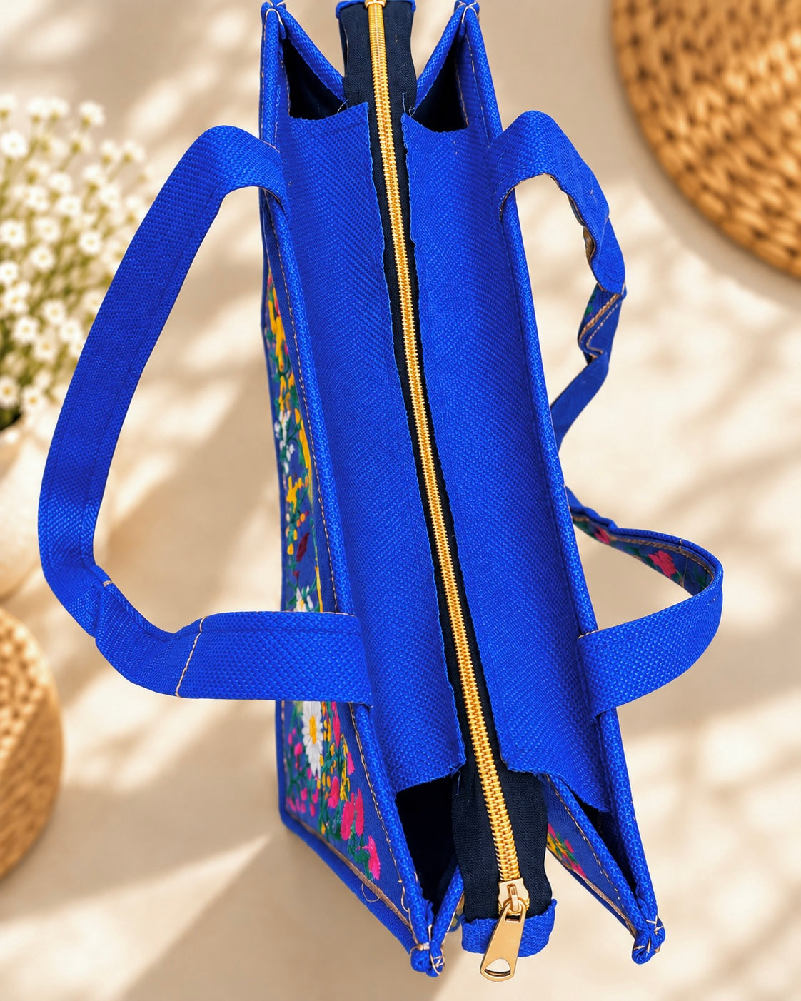 WILDFLOWER TOTE BAG - ROYAL BLUE