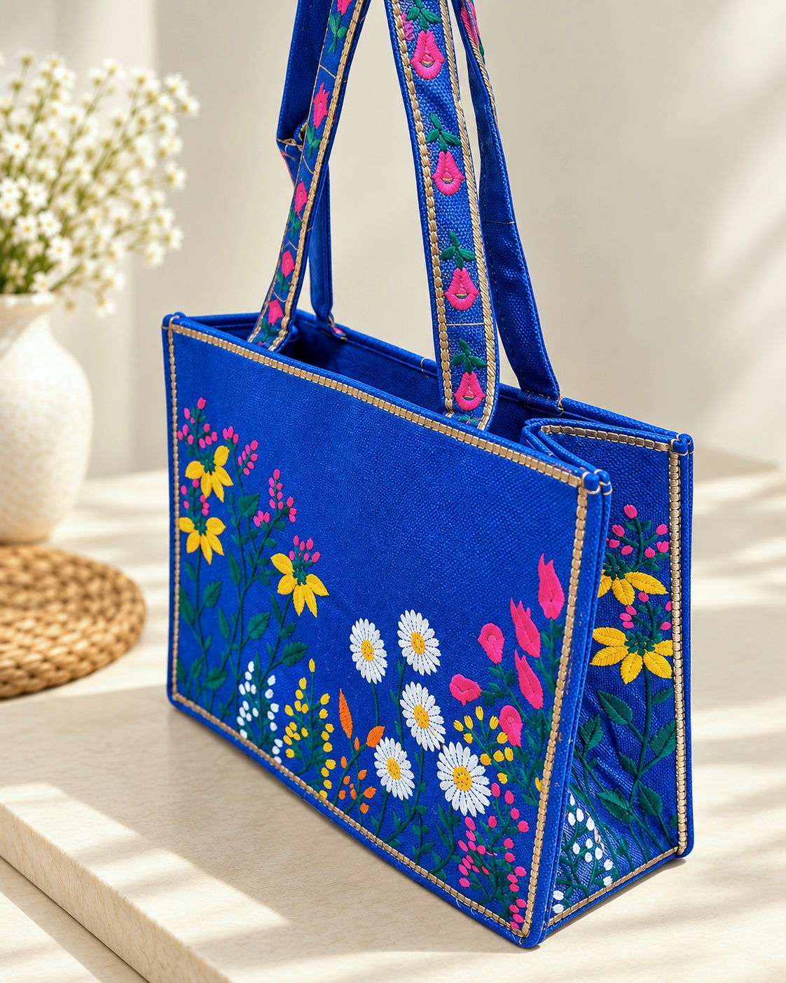 WILDFLOWER TOTE BAG - ROYAL BLUE