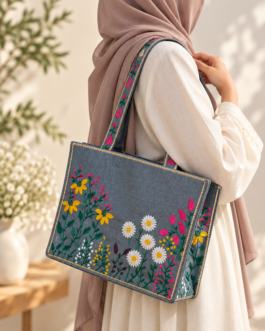 WILDFLOWER TOTE BAG - GREY