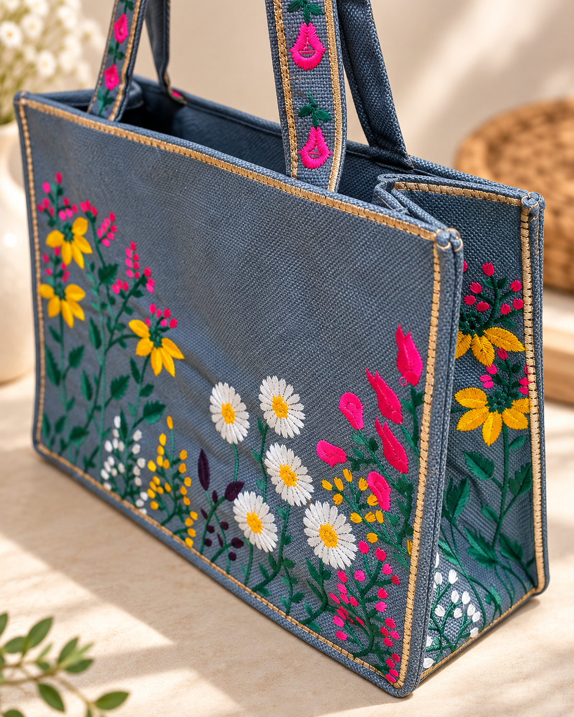 WILDFLOWER TOTE BAG - GREY