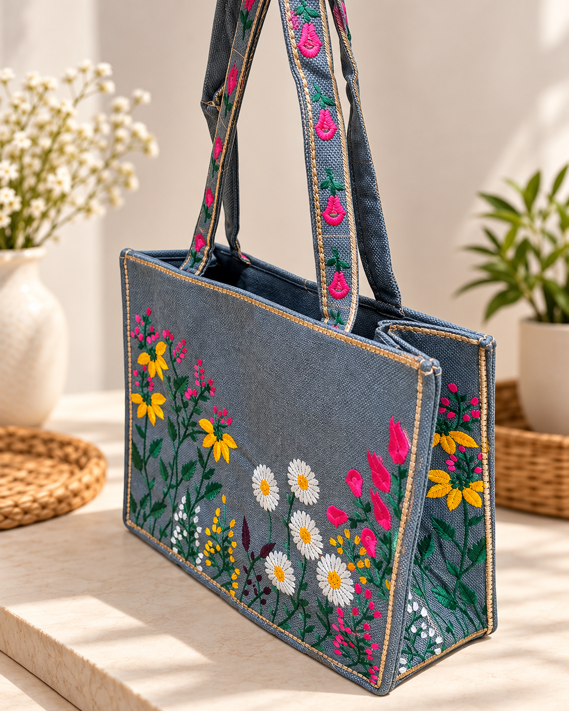 WILDFLOWER TOTE BAG - GREY
