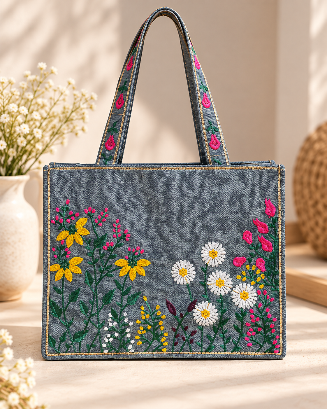 WILDFLOWER TOTE BAG - GREY