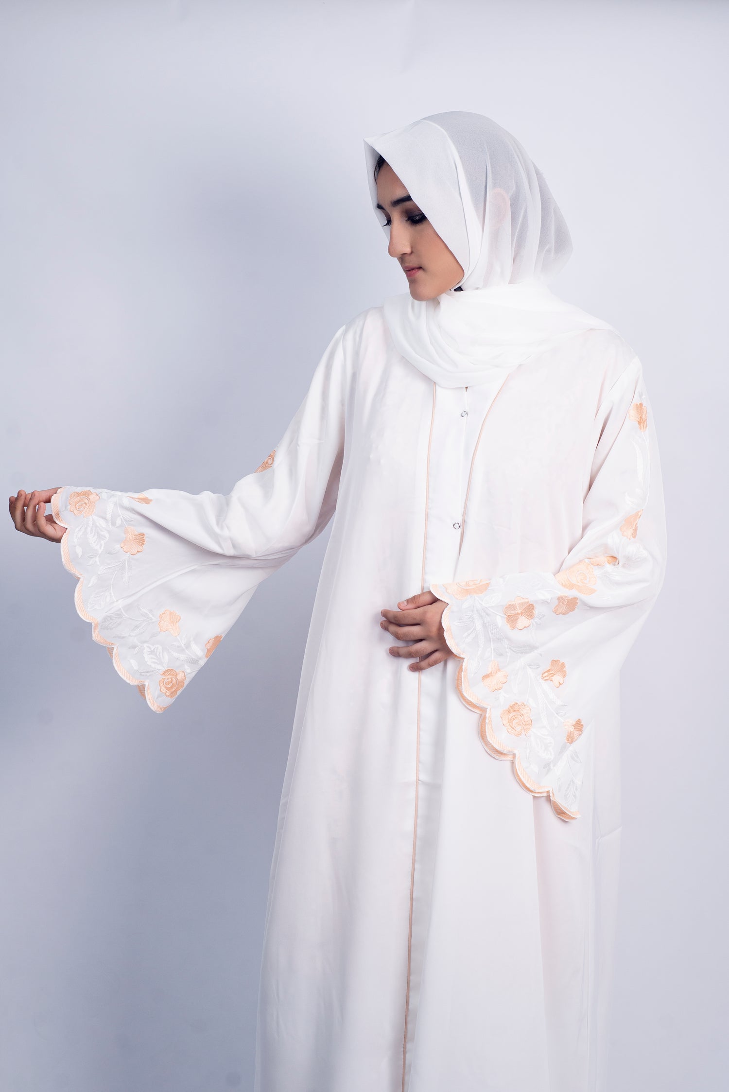 Meadows Abaya White Series (Peach) With Free Delivery