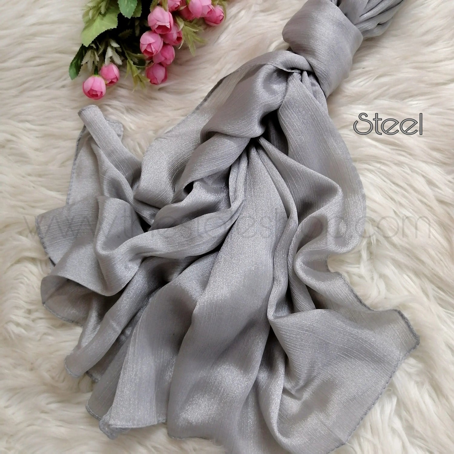 Metallics Crinkle Silk Hijab – Steel